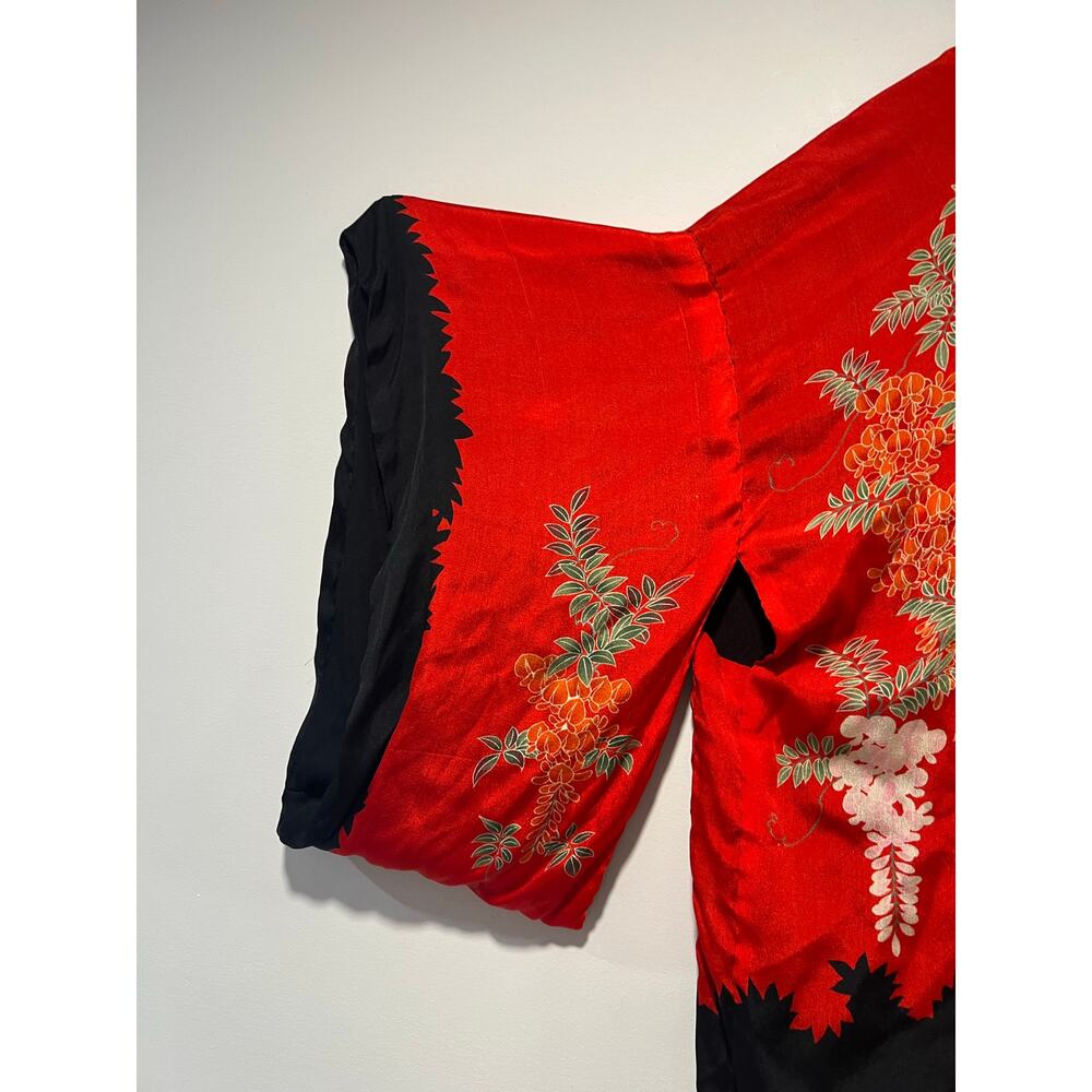 Vintage Japanese Silk Kimono Red Black Floral Large JL - Picture 13 of 16